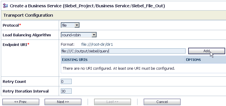 Transport Configuration page