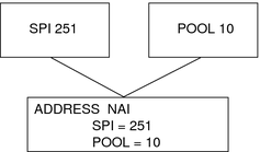 image:Shows that an SPI of 251 and POOL of 10 correspond to the same SPI and POOL numbers in the ADDRESS NAI section.