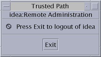 image:Dialog box shows the name of a remote host and an Exit button.
