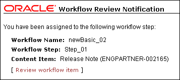 Workflow review notification e-mail message