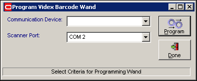 Text describes the Program Videx Barcode Wand Screen.