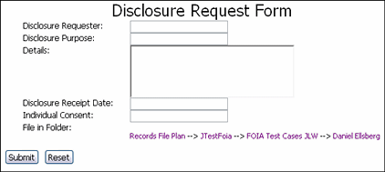 Surrounding text describes the Disclosure Request Form.