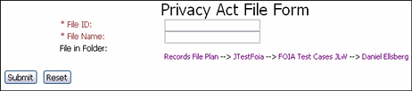 Surrounding text describes the Privacy Act File Form.