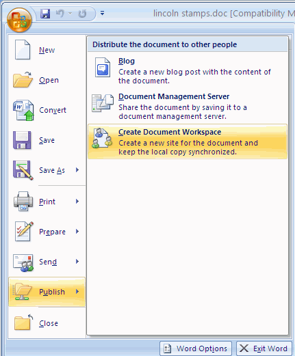 Creating a Space from an Office Document