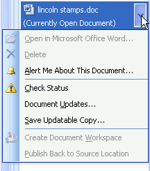 Task Pane Documents Section: Current File Menu