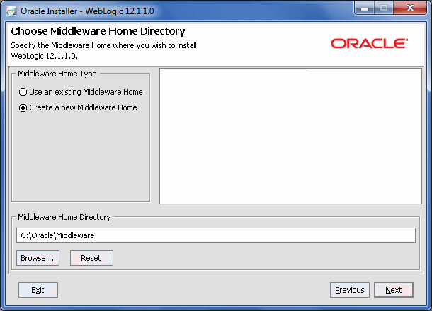 Oracle Middleware Home Directory screen