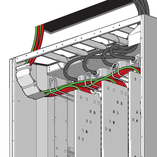 image:Figure showing how to secure the data cables to the left cable bracket.