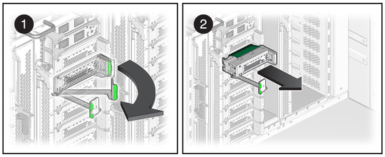 image:Figure shows how to unlock a PCIe hot-plug carrier. 