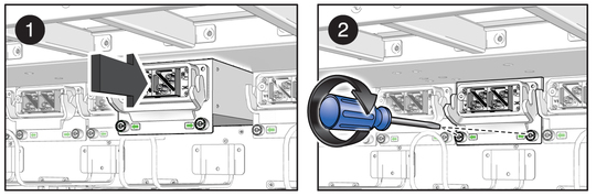 image:Figure shows the location of two screws on the AC input filter.
