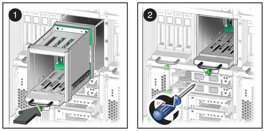 image:Figure shows the installation of the hard drive cage. 