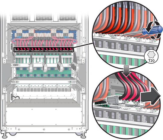 image:Figure shows disconnection of a cabled lower bus bar assembly.