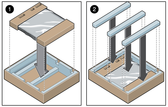 image:Figure shows two steps for placing the CMU in the box and installing plastic bars. 