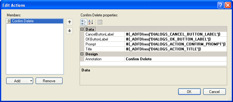 Confirmation Action dilaog with default attributes