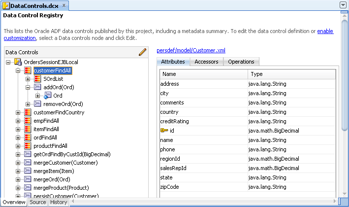 Overview editor for the DataControls.dcx file