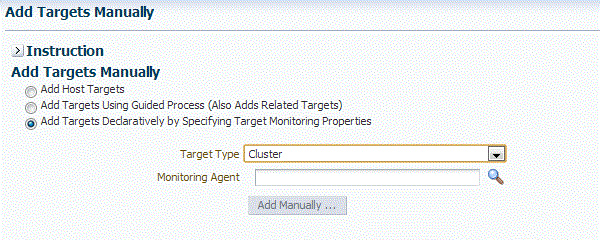 Adding Cluster Target Manually page