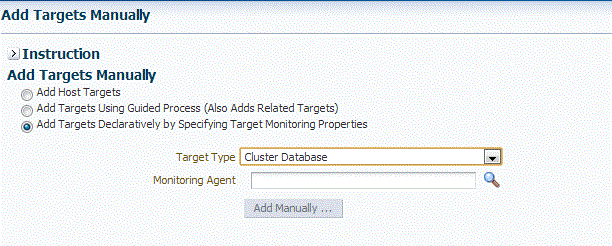 Cluster database specific target monitoring discovery page