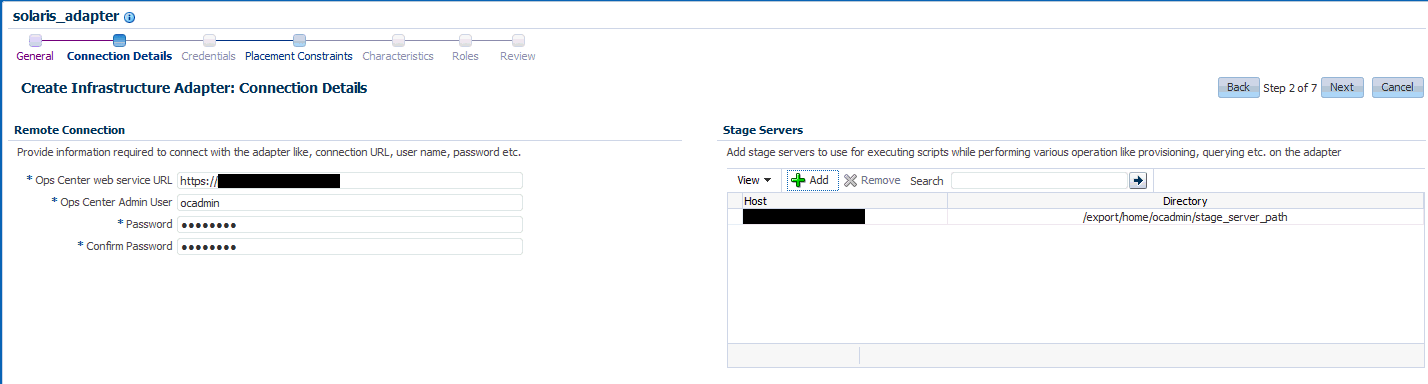 Create Infrastructure Adapter: Connection Details
