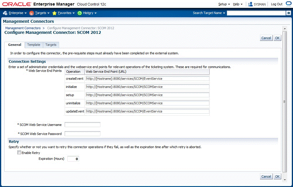 General Tab of Configure Management Connector Page