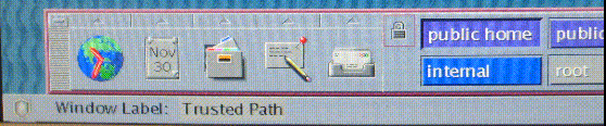 image:L'écran présente la bande de confiance sans le symbole de confiance et avec une étiquette Trusted Path.