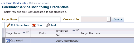 graphic shows credentials set for Calculator1