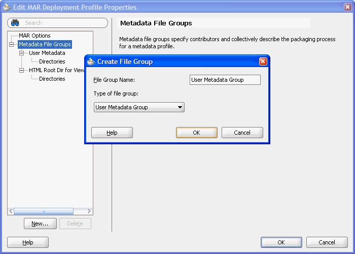 New file group in MAR profile properties