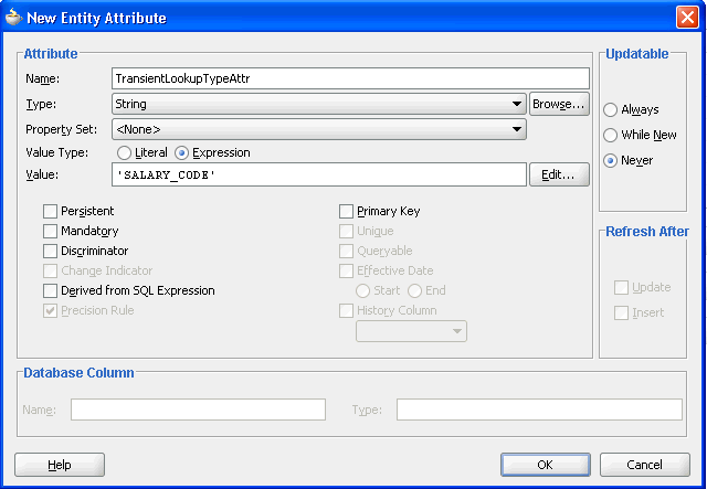 New transient lookup type entity attribute