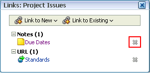 Delete icon next to a link