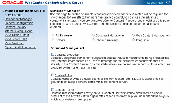 Surround text describes Admin Server screen
