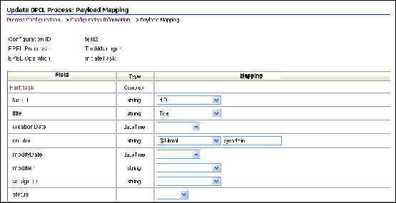 Payload Mapping page - field mappings example