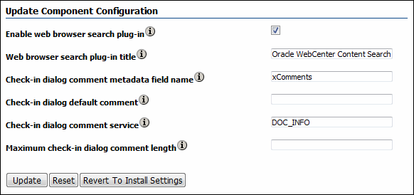 DesktopIntegrationSuite Component Configuration Screen