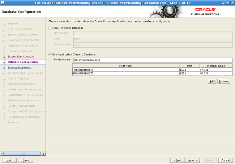 Database Configuration Screen