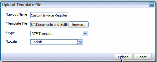 Upload template dialog