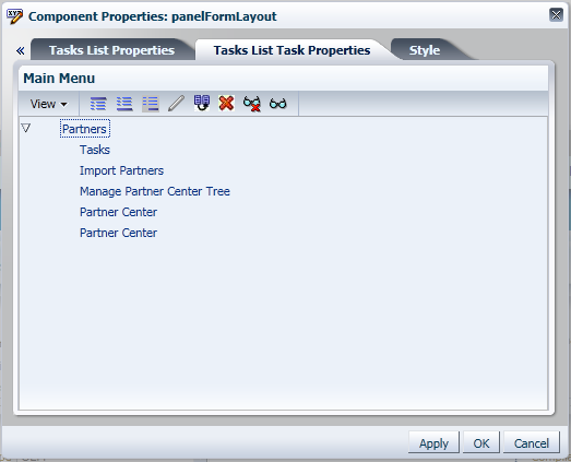 Task list items in Tasks List Task Properties tab