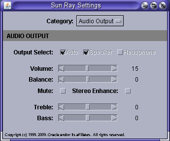 Sun Ray 設定 GUI (utsettings) を示すスクリーンショット。