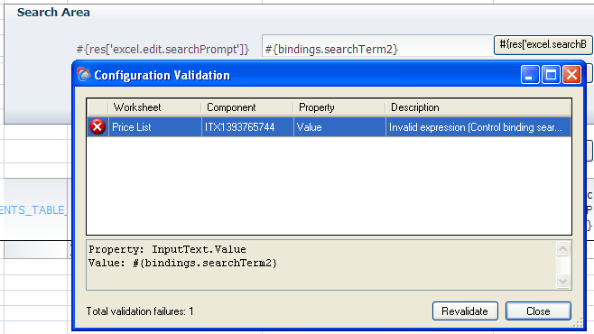 Configuration Validation dialog box with an error message