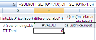 Design-time View of Excel Formula in an Integrated Workbook