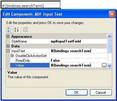 ADF Input Text component for quick query search form