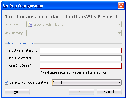 Set Run Configuration dialog.