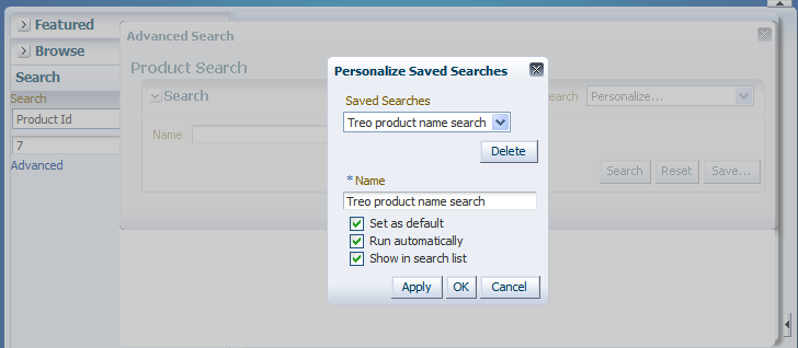 FOD personalize saved searches dialog