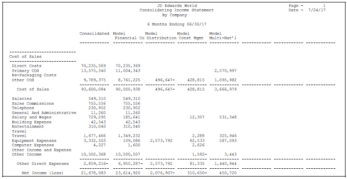 Define And Print Consolidated Financial Reports