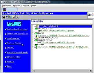 image:Screen capture of the LSI BIOS Config Utility Virtual Configuration window.
