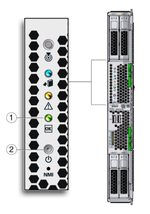 image:An illustration showing the front panel buttons and LEDs.