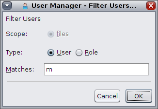image:This figure shows the dialog box for changing the default name-service scope and/or type for a user.