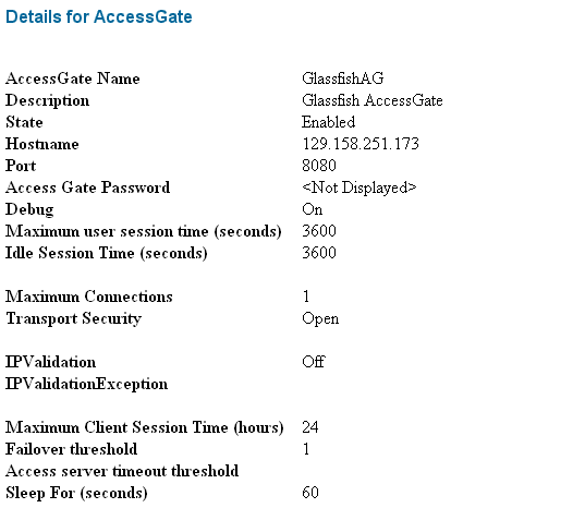 Access Gate configuration details and settings