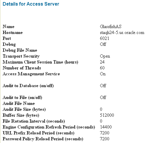 Access Server configuration details and settings