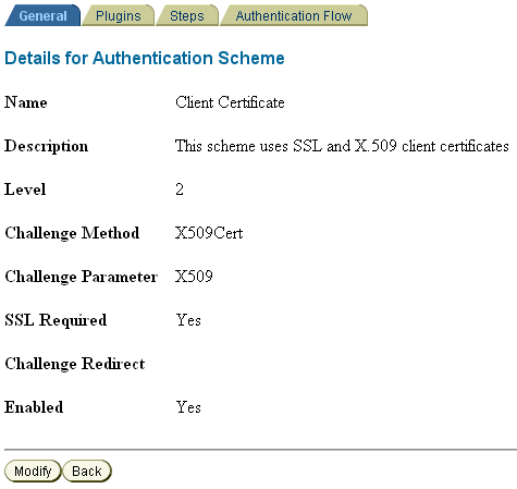 Client Cert authentication General tab