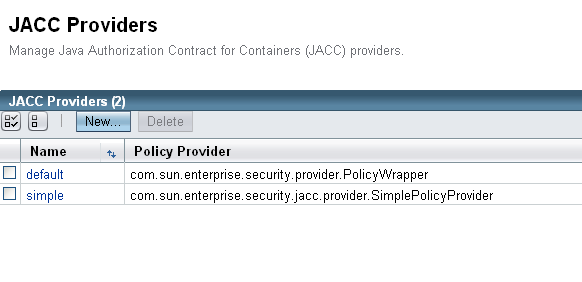 JACC Providers page with default and simple providers