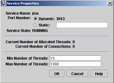 Screenshot of admin console Service Properties window