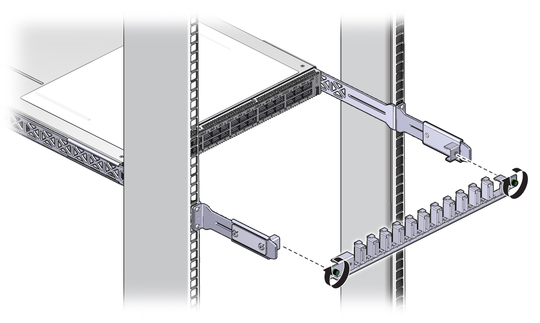 image:Illustration shows the cable management bracket being installed to the gateway.