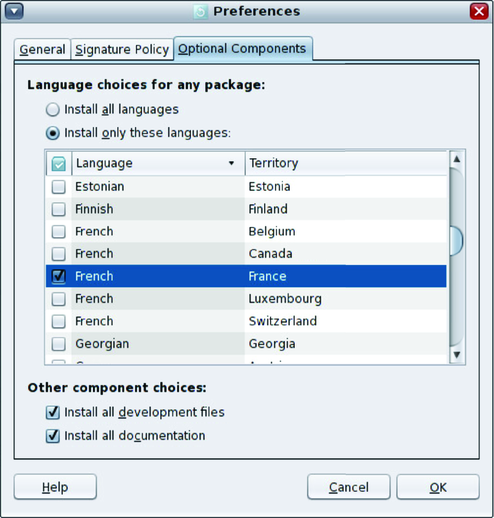 image:Package Manager: Optional Components (Componentes opcionales)